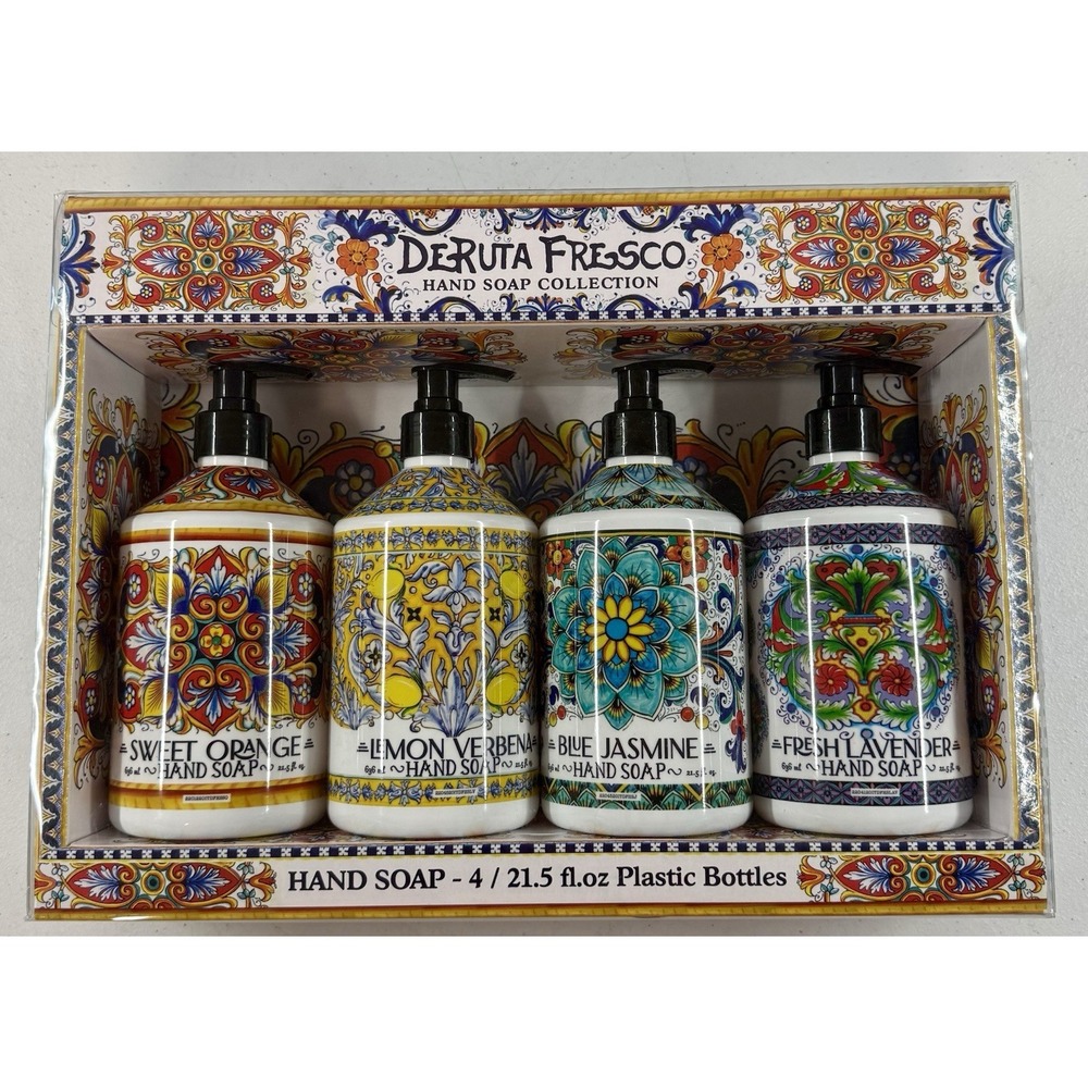 Deruta Fresco HAND SOAP  4/ 21.5 fl.oz Plastic Decorative Bottles *BRAND NEW*